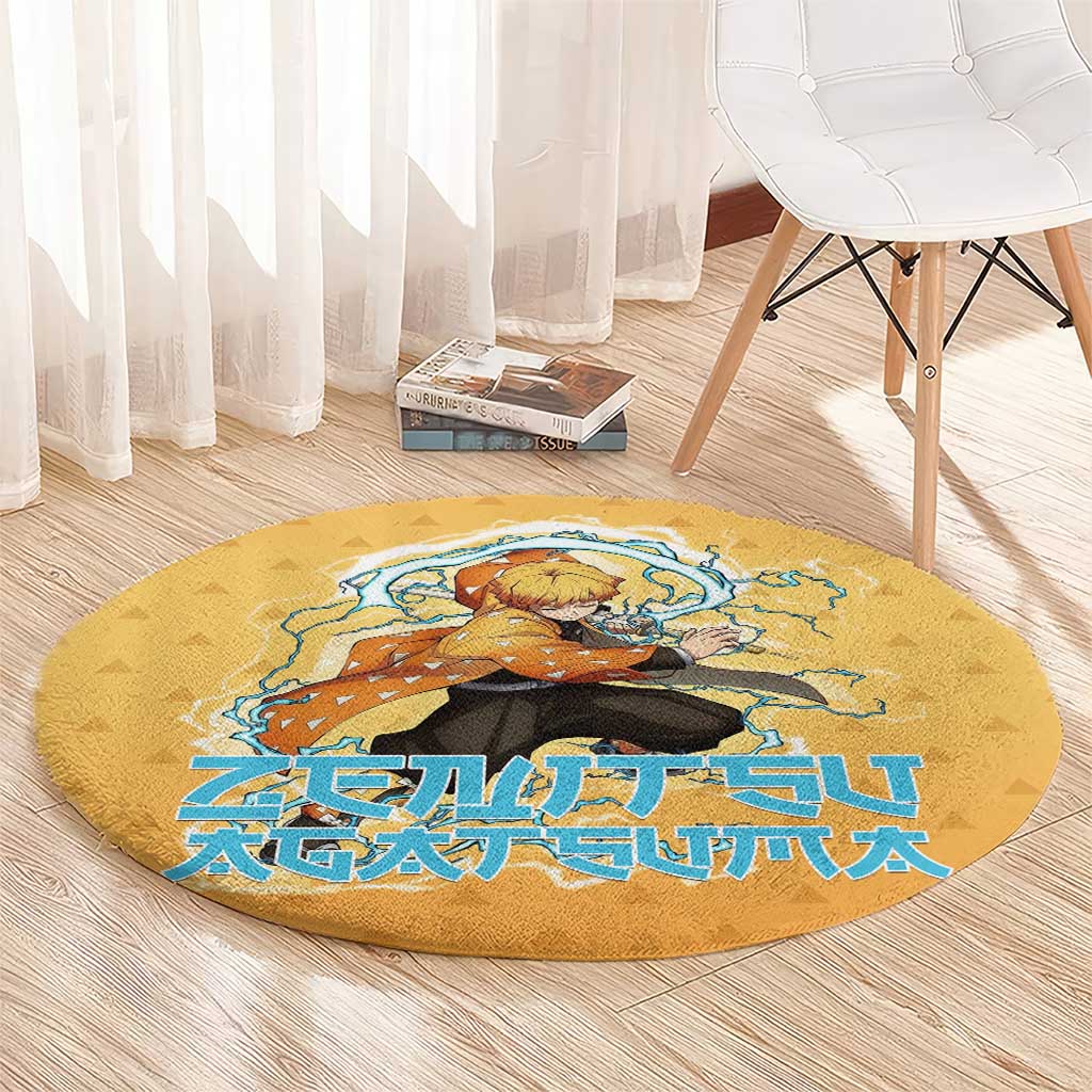 Zenitsu Agatsuma Demon Slayer Round Carpet Thunder Spark Anime Tri-Pattern Style