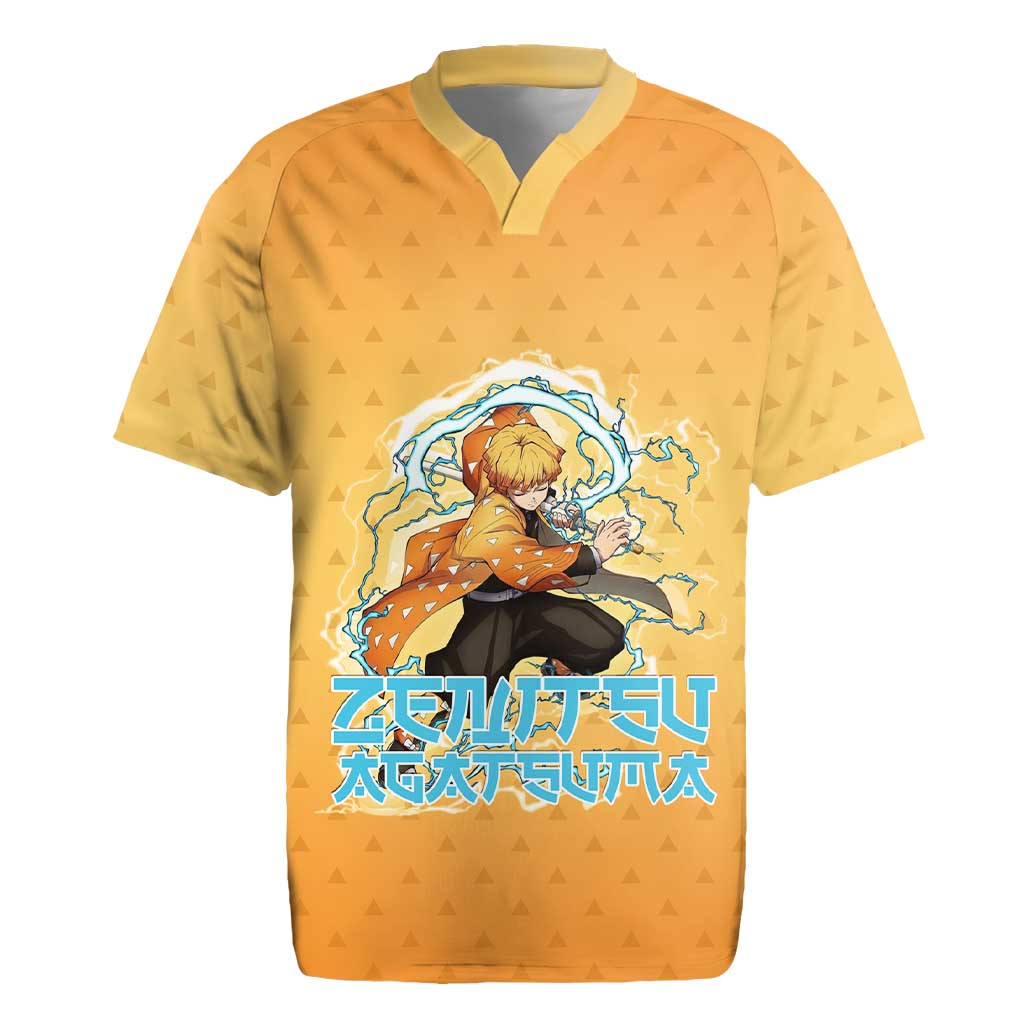Zenitsu Agatsuma Demon Slayer Rugby Jersey Thunder Spark Anime Tri-Pattern Style