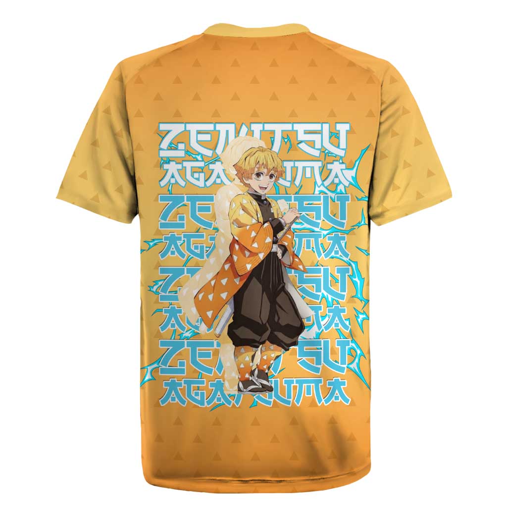 Zenitsu Agatsuma Demon Slayer Rugby Jersey Thunder Spark Anime Tri-Pattern Style