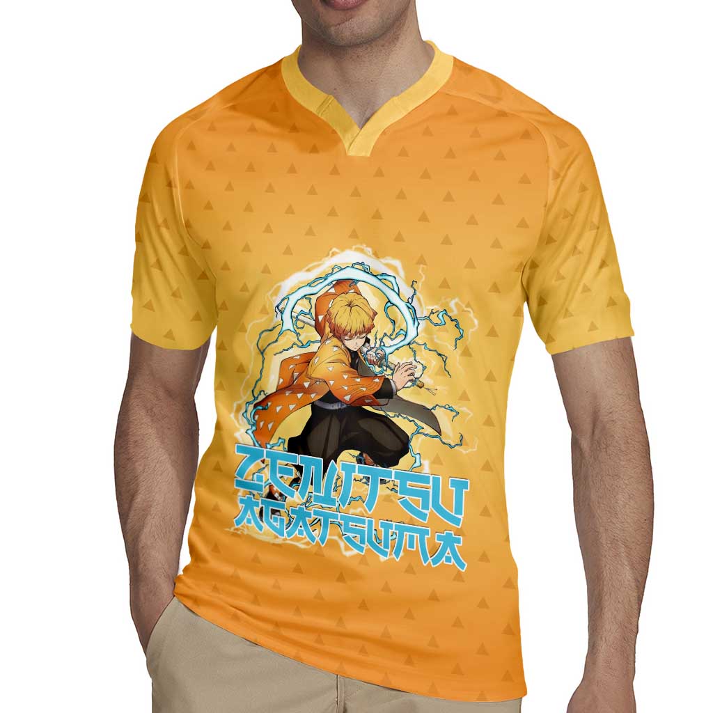 Zenitsu Agatsuma Demon Slayer Rugby Jersey Thunder Spark Anime Tri-Pattern Style