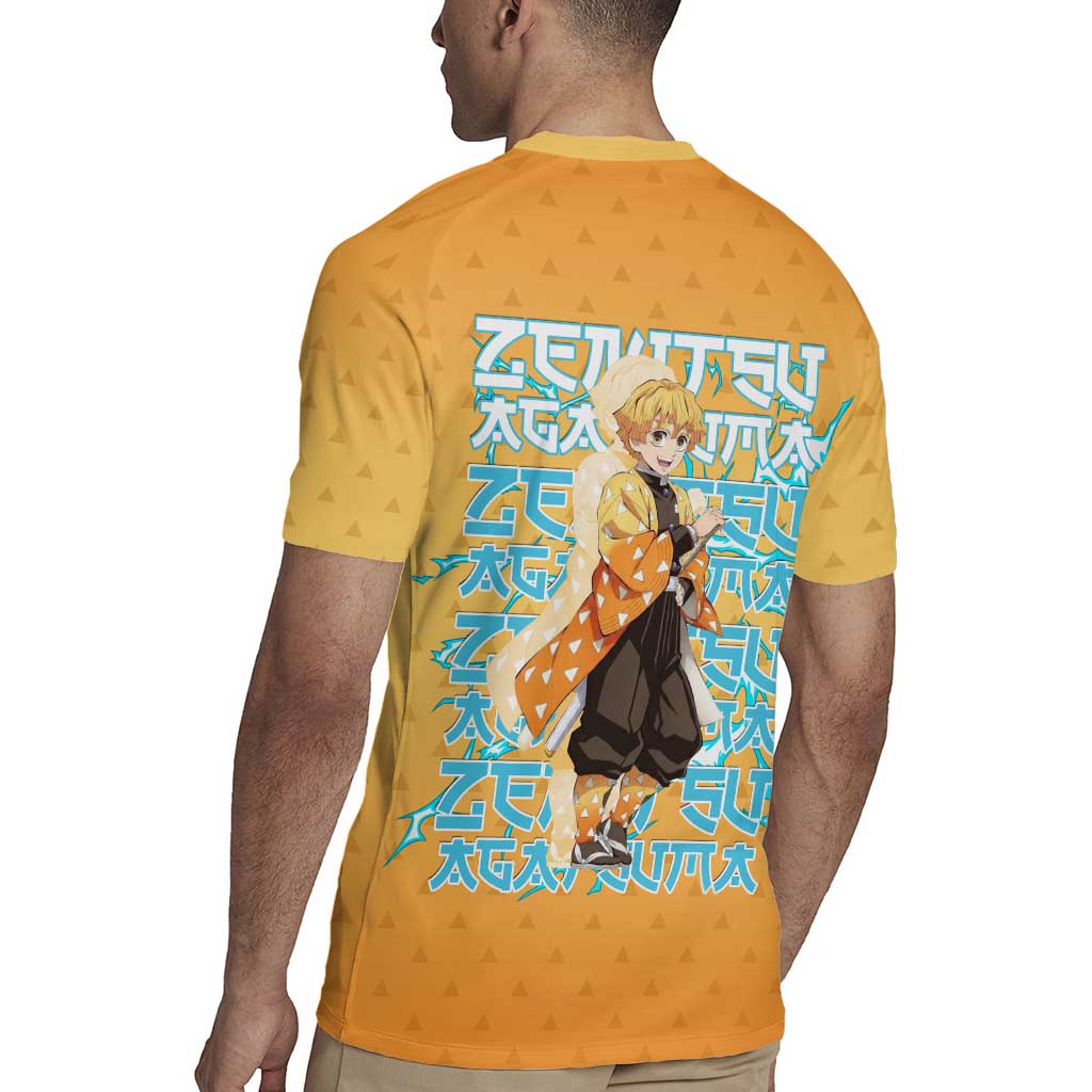 Zenitsu Agatsuma Demon Slayer Rugby Jersey Thunder Spark Anime Tri-Pattern Style