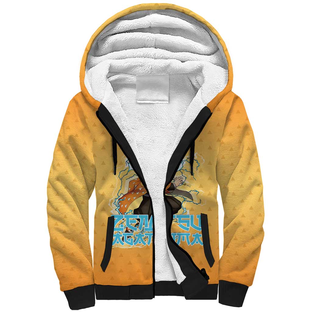 Zenitsu Agatsuma Demon Slayer Sherpa Hoodie Thunder Spark Anime Tri-Pattern Style