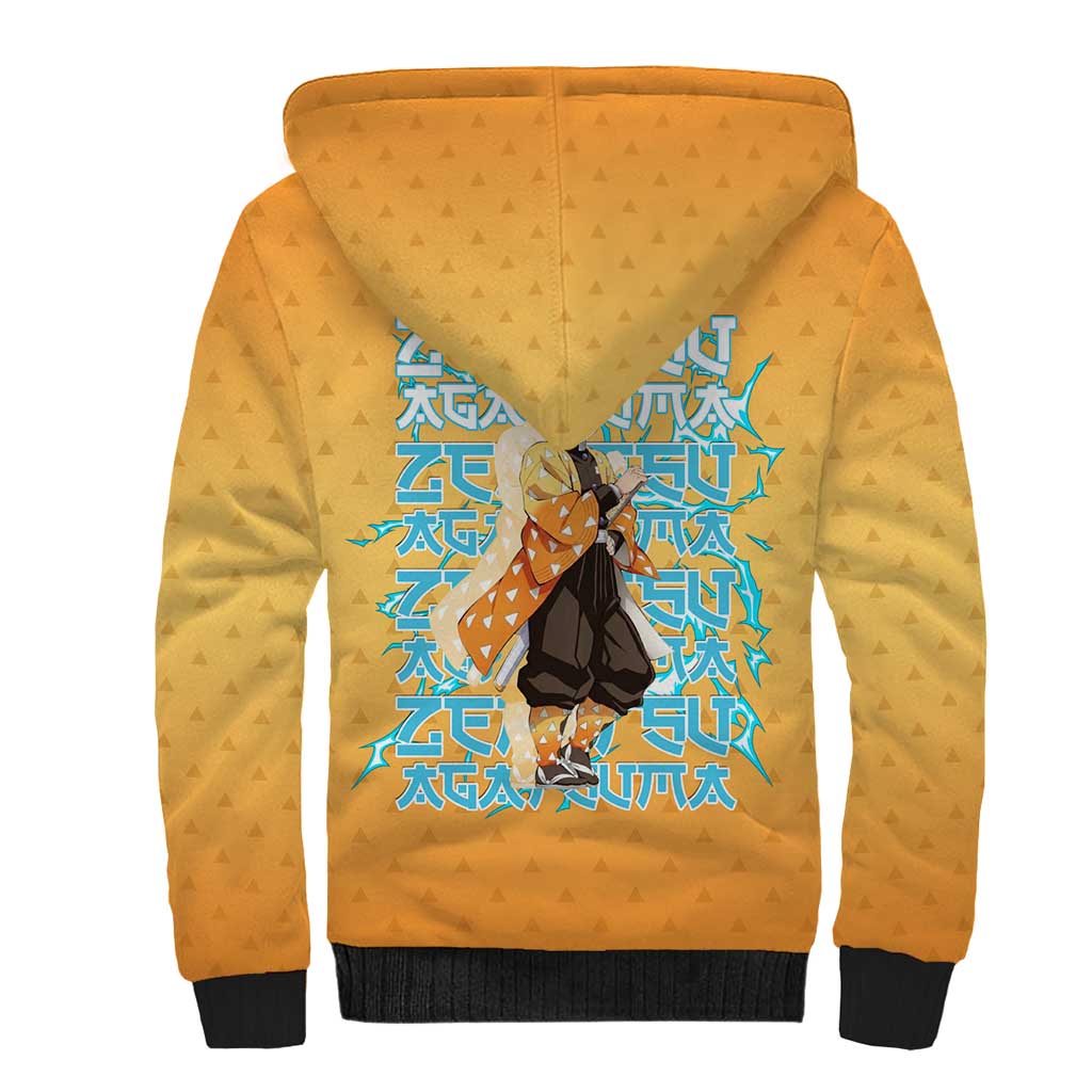 Zenitsu Agatsuma Demon Slayer Sherpa Hoodie Thunder Spark Anime Tri-Pattern Style