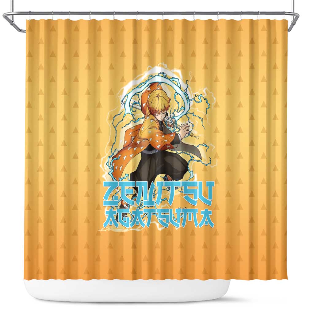 Zenitsu Agatsuma Demon Slayer Shower Curtain Thunder Spark Anime Tri-Pattern Style