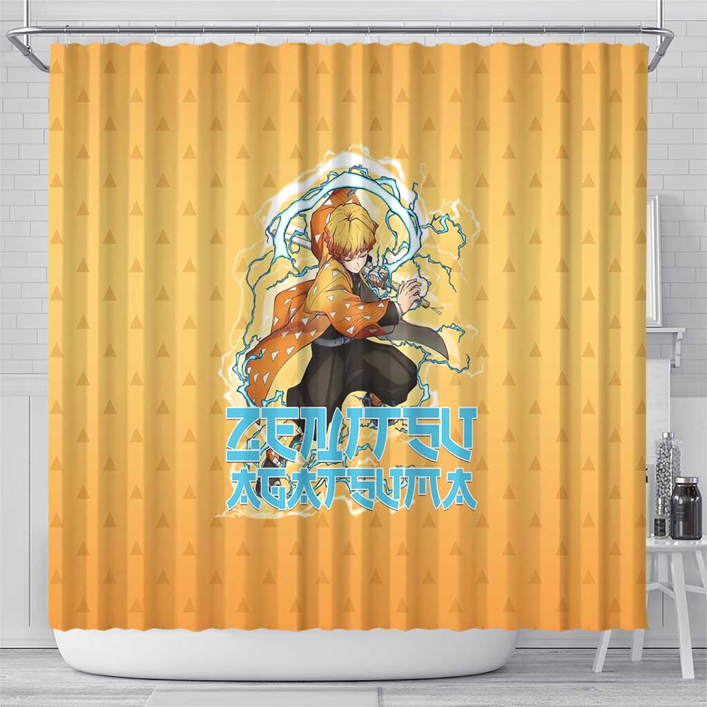 Zenitsu Agatsuma Demon Slayer Shower Curtain Thunder Spark Anime Tri-Pattern Style