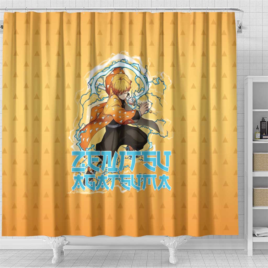 Zenitsu Agatsuma Demon Slayer Shower Curtain Thunder Spark Anime Tri-Pattern Style