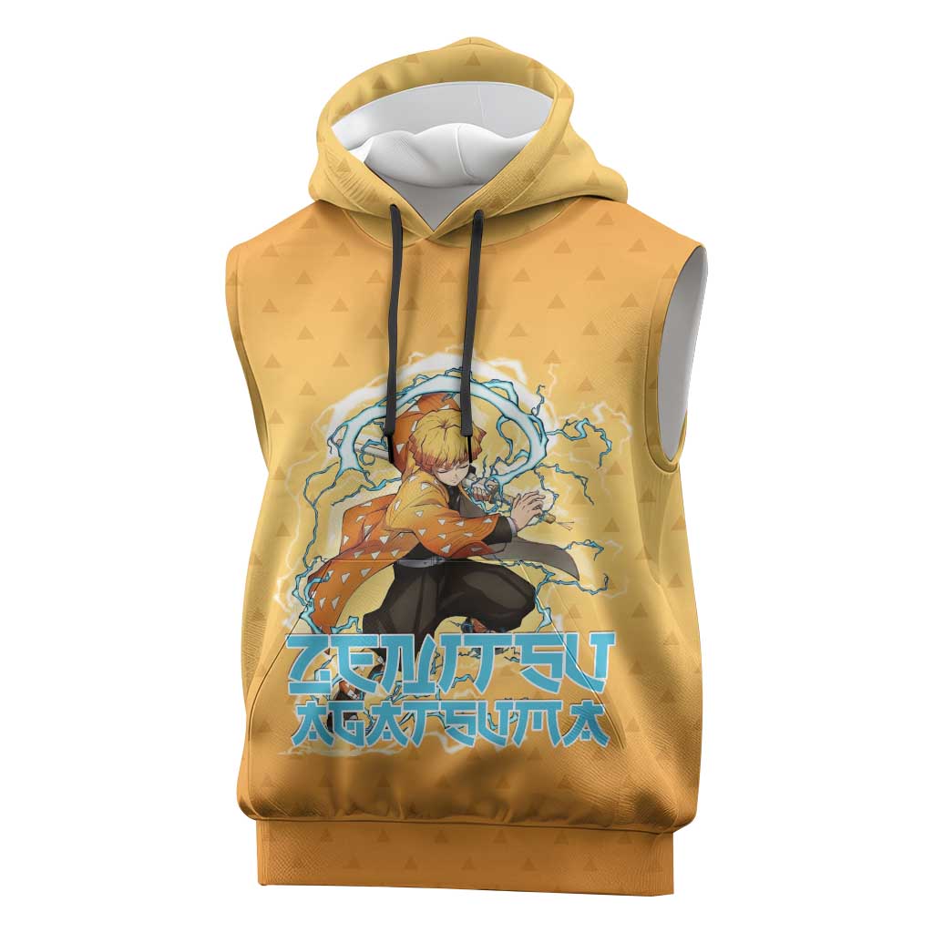 Zenitsu Agatsuma Demon Slayer Sleeveless Hoodie Thunder Spark Anime Tri-Pattern Style