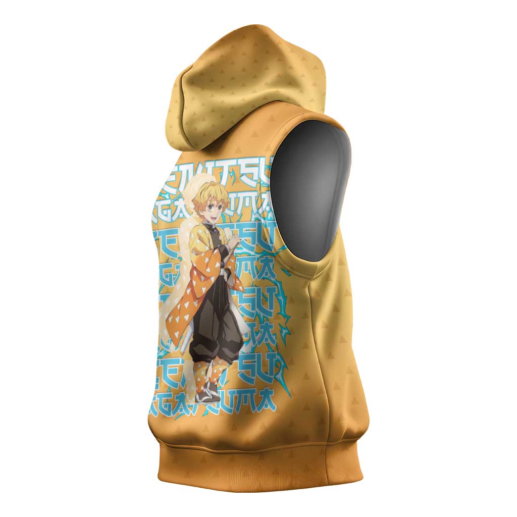 Zenitsu Agatsuma Demon Slayer Sleeveless Hoodie Thunder Spark Anime Tri-Pattern Style