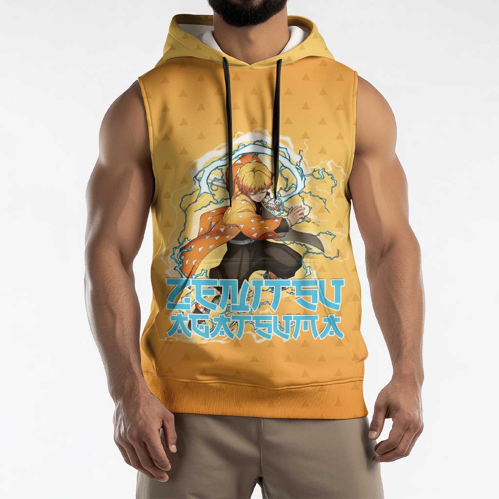 Zenitsu Agatsuma Demon Slayer Sleeveless Hoodie Thunder Spark Anime Tri-Pattern Style
