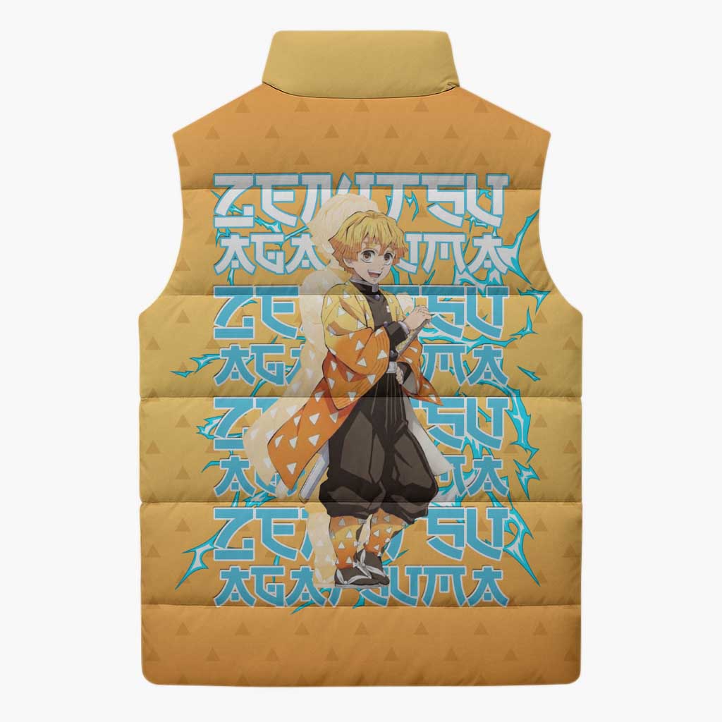 Zenitsu Agatsuma Demon Slayer Sleeveless Puffer Jacket Thunder Spark Anime Tri-Pattern Style