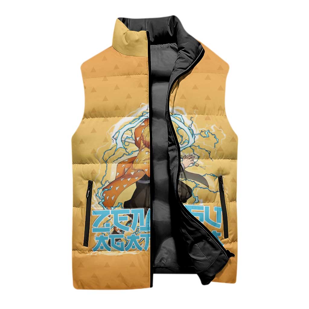 Zenitsu Agatsuma Demon Slayer Sleeveless Puffer Jacket Thunder Spark Anime Tri-Pattern Style