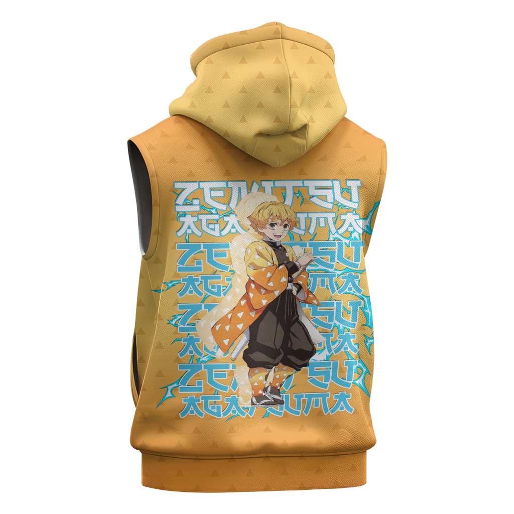 Zenitsu Agatsuma Demon Slayer Sleeveless Zip Hoodie Thunder Spark Anime Tri-Pattern Style