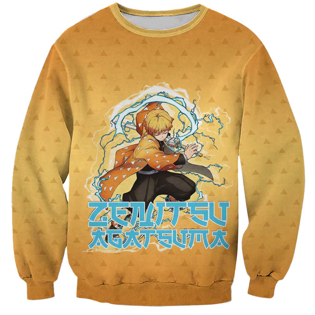 Zenitsu Agatsuma Demon Slayer Sweatshirt Thunder Spark Anime Tri-Pattern Style