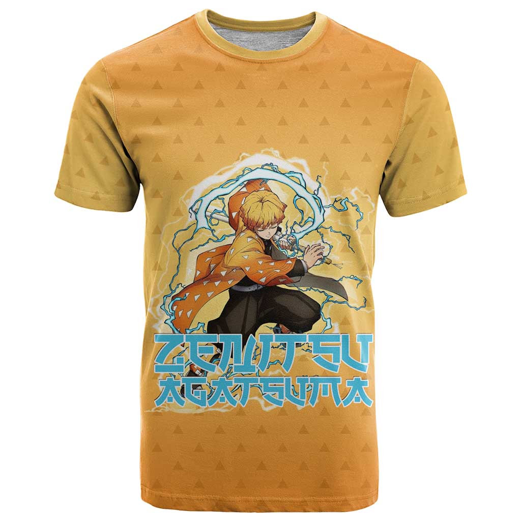 Zenitsu Agatsuma Demon Slayer T Shirt Thunder Spark Anime Tri-Pattern Style