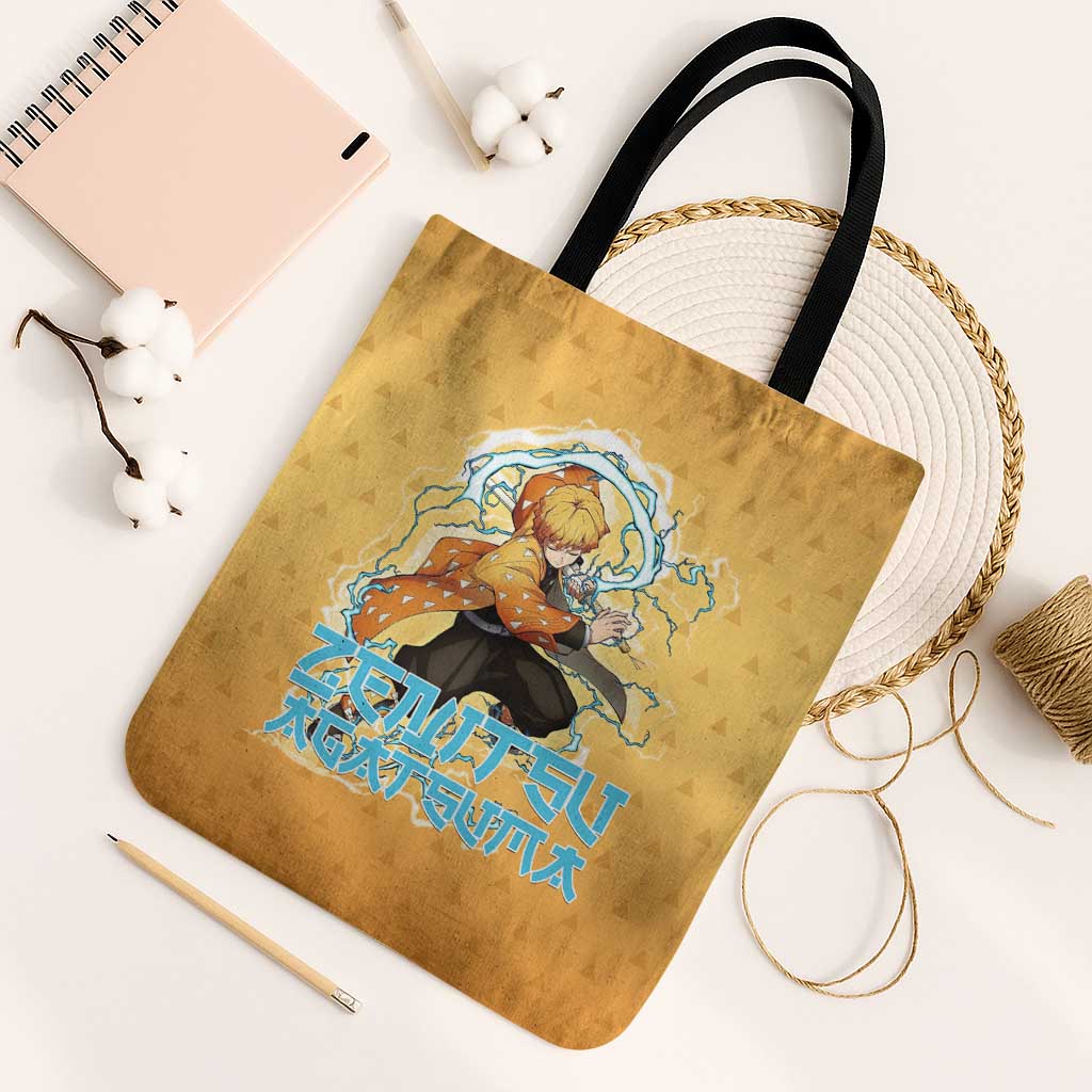 Zenitsu Agatsuma Demon Slayer Tote Bag Thunder Spark Anime Tri-Pattern Style