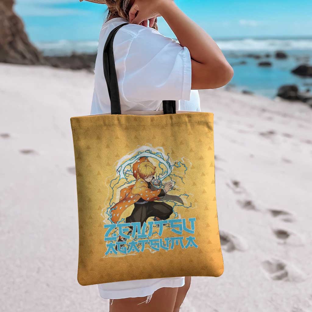 Zenitsu Agatsuma Demon Slayer Tote Bag Thunder Spark Anime Tri-Pattern Style