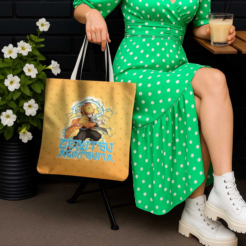 Zenitsu Agatsuma Demon Slayer Tote Bag Thunder Spark Anime Tri-Pattern Style