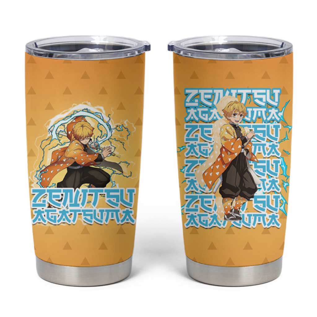 Zenitsu Agatsuma Demon Slayer Tumbler Cup Thunder Spark Anime Tri-Pattern Style
