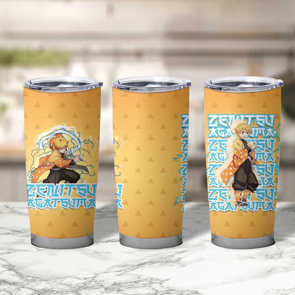 Zenitsu Agatsuma Demon Slayer Tumbler Cup Thunder Spark Anime Tri-Pattern Style