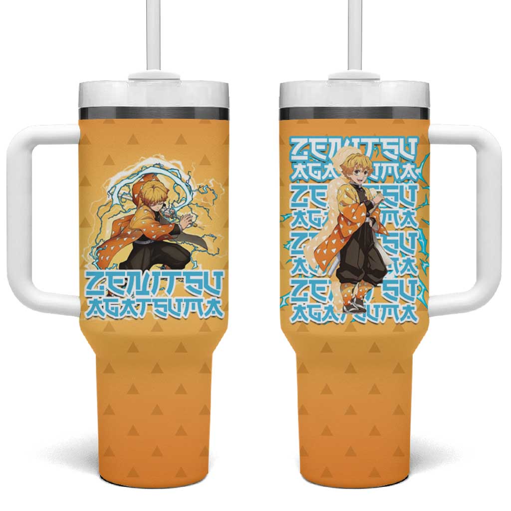 Zenitsu Agatsuma Demon Slayer Tumbler With Handle Thunder Spark Anime Tri-Pattern Style