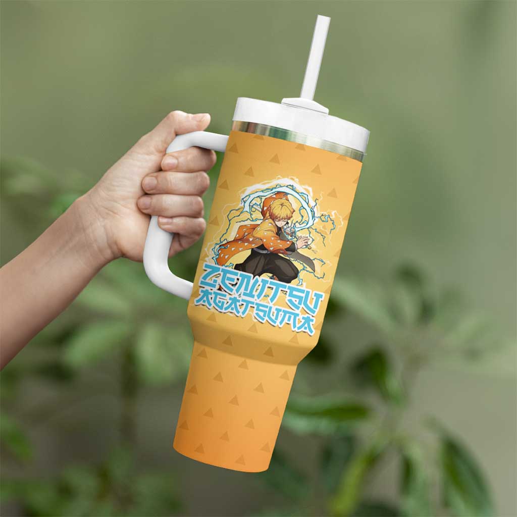 Zenitsu Agatsuma Demon Slayer Tumbler With Handle Thunder Spark Anime Tri-Pattern Style