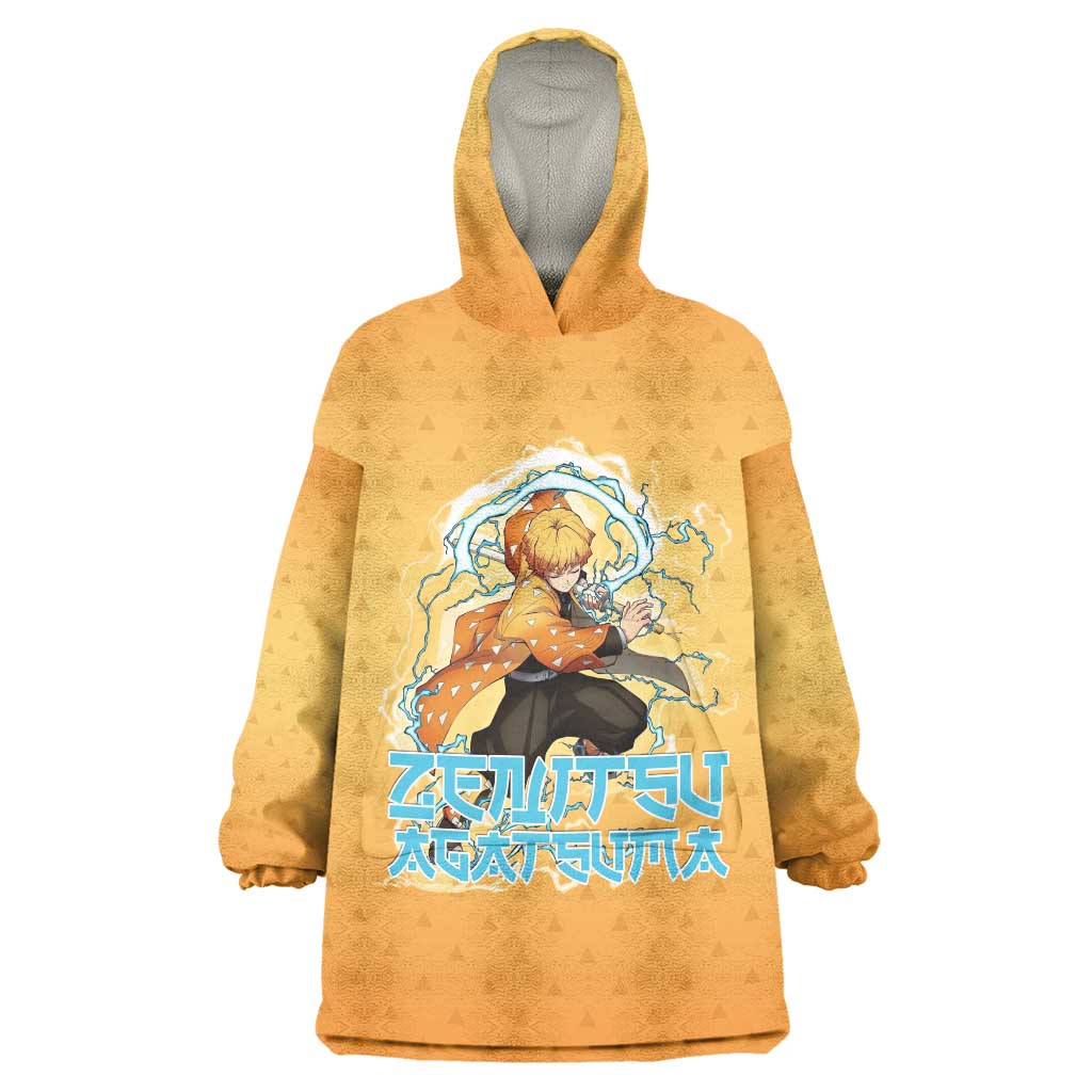 Zenitsu Agatsuma Demon Slayer Wearable Blanket Hoodie Thunder Spark Anime Tri-Pattern Style