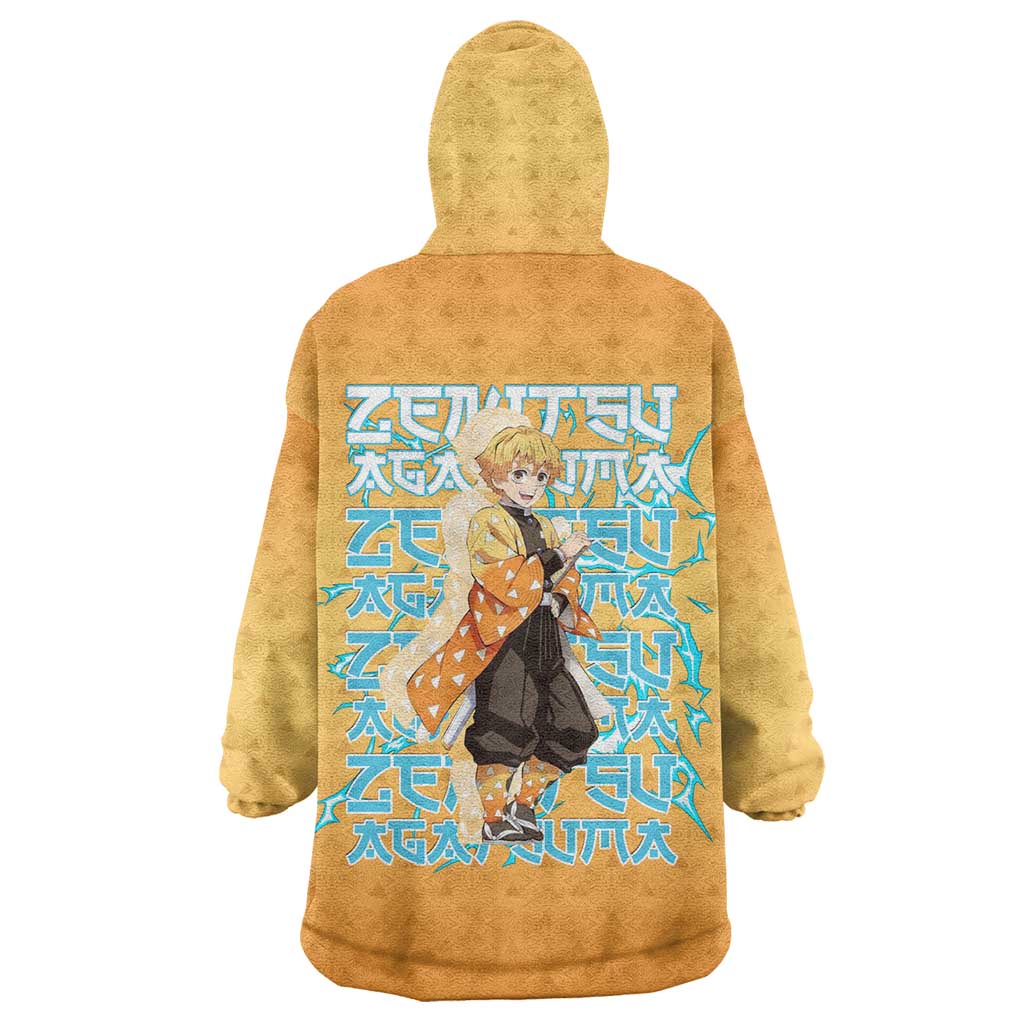 Zenitsu Agatsuma Demon Slayer Wearable Blanket Hoodie Thunder Spark Anime Tri-Pattern Style
