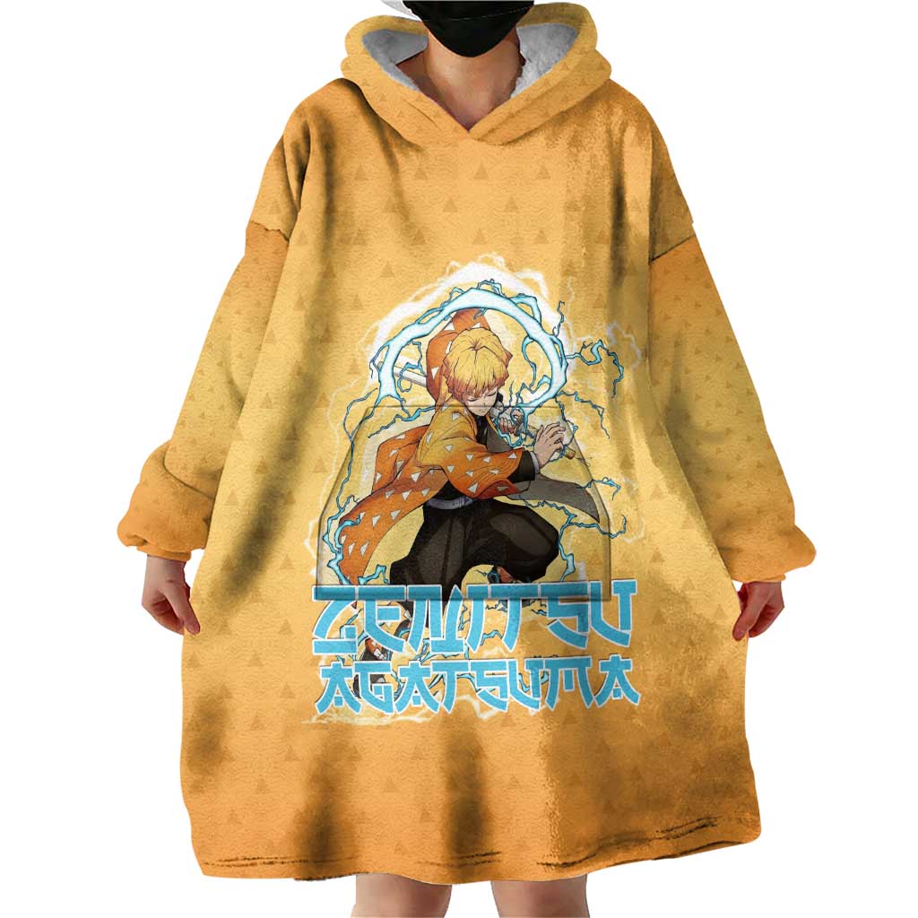 Zenitsu Agatsuma Demon Slayer Wearable Blanket Hoodie Thunder Spark Anime Tri-Pattern Style
