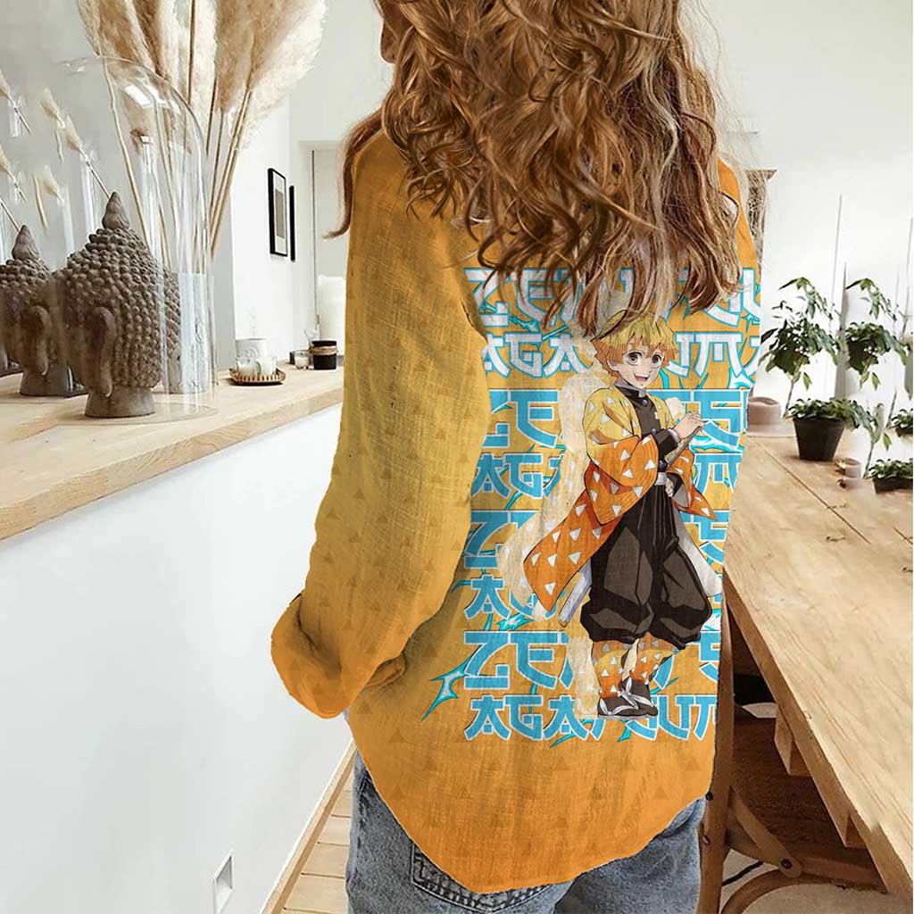 Zenitsu Agatsuma Demon Slayer Women Casual Shirt Thunder Spark Anime Tri-Pattern Style
