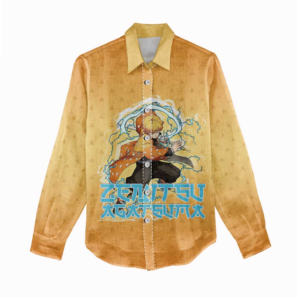 Zenitsu Agatsuma Demon Slayer Women Casual Shirt Thunder Spark Anime Tri-Pattern Style