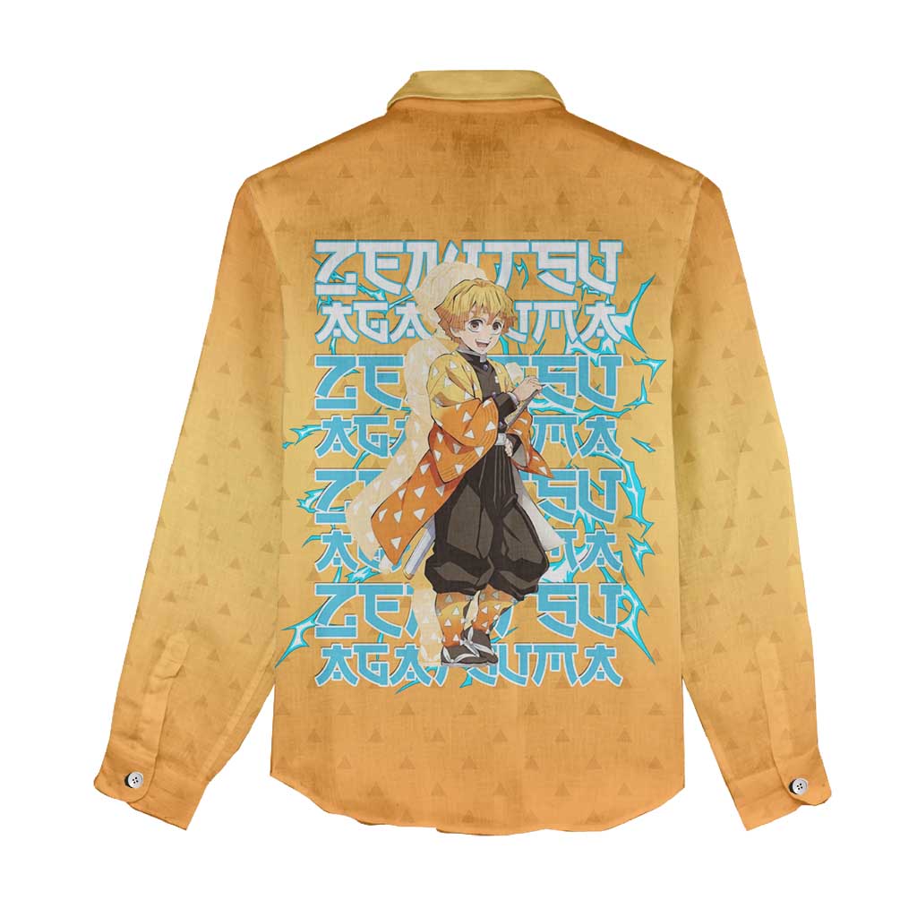 Zenitsu Agatsuma Demon Slayer Women Casual Shirt Thunder Spark Anime Tri-Pattern Style