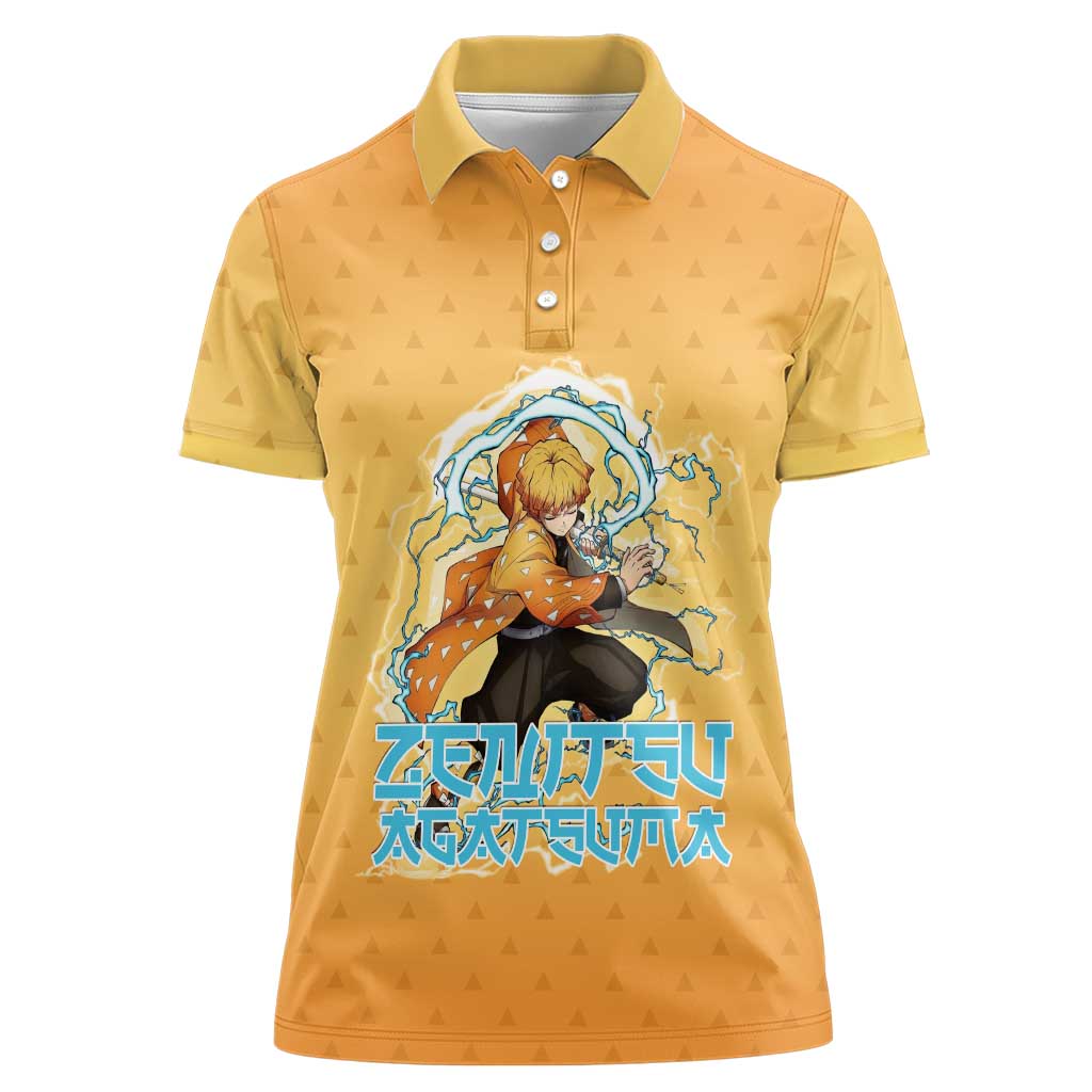 Zenitsu Agatsuma Demon Slayer Women Polo Shirt Thunder Spark Anime Tri-Pattern Style