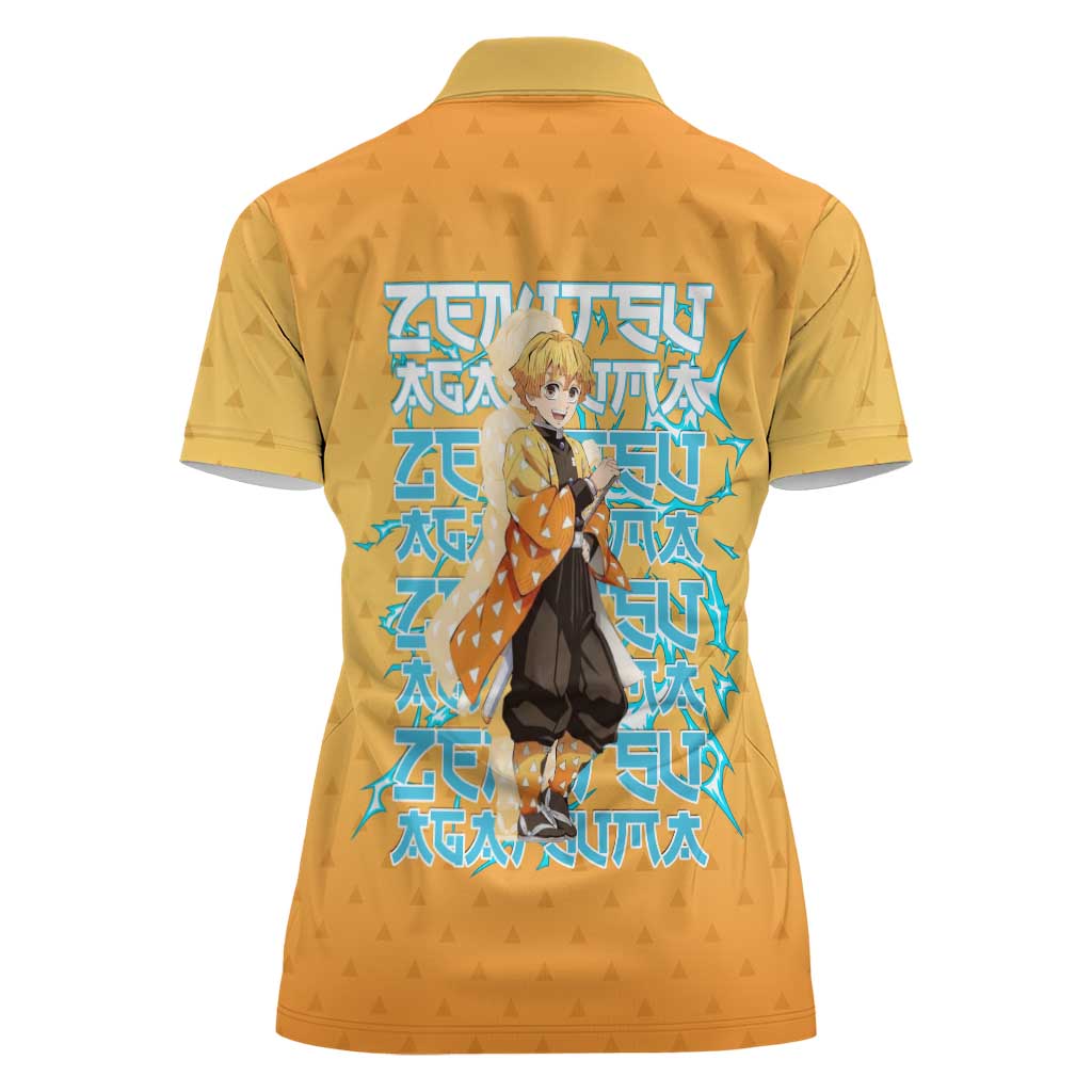 Zenitsu Agatsuma Demon Slayer Women Polo Shirt Thunder Spark Anime Tri-Pattern Style