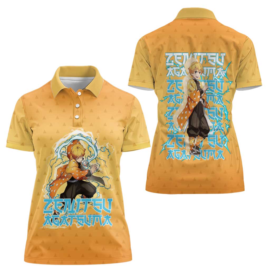 Zenitsu Agatsuma Demon Slayer Women Polo Shirt Thunder Spark Anime Tri-Pattern Style