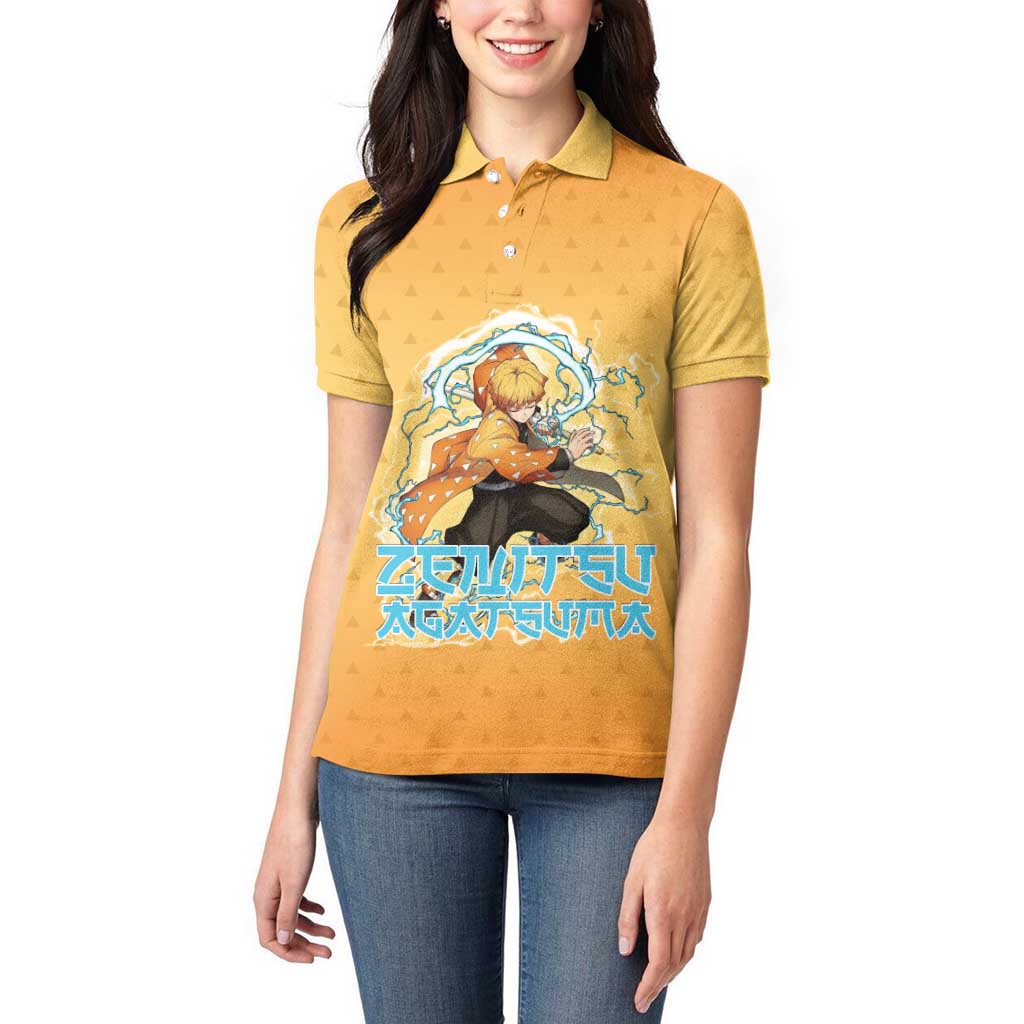 Zenitsu Agatsuma Demon Slayer Women Polo Shirt Thunder Spark Anime Tri-Pattern Style