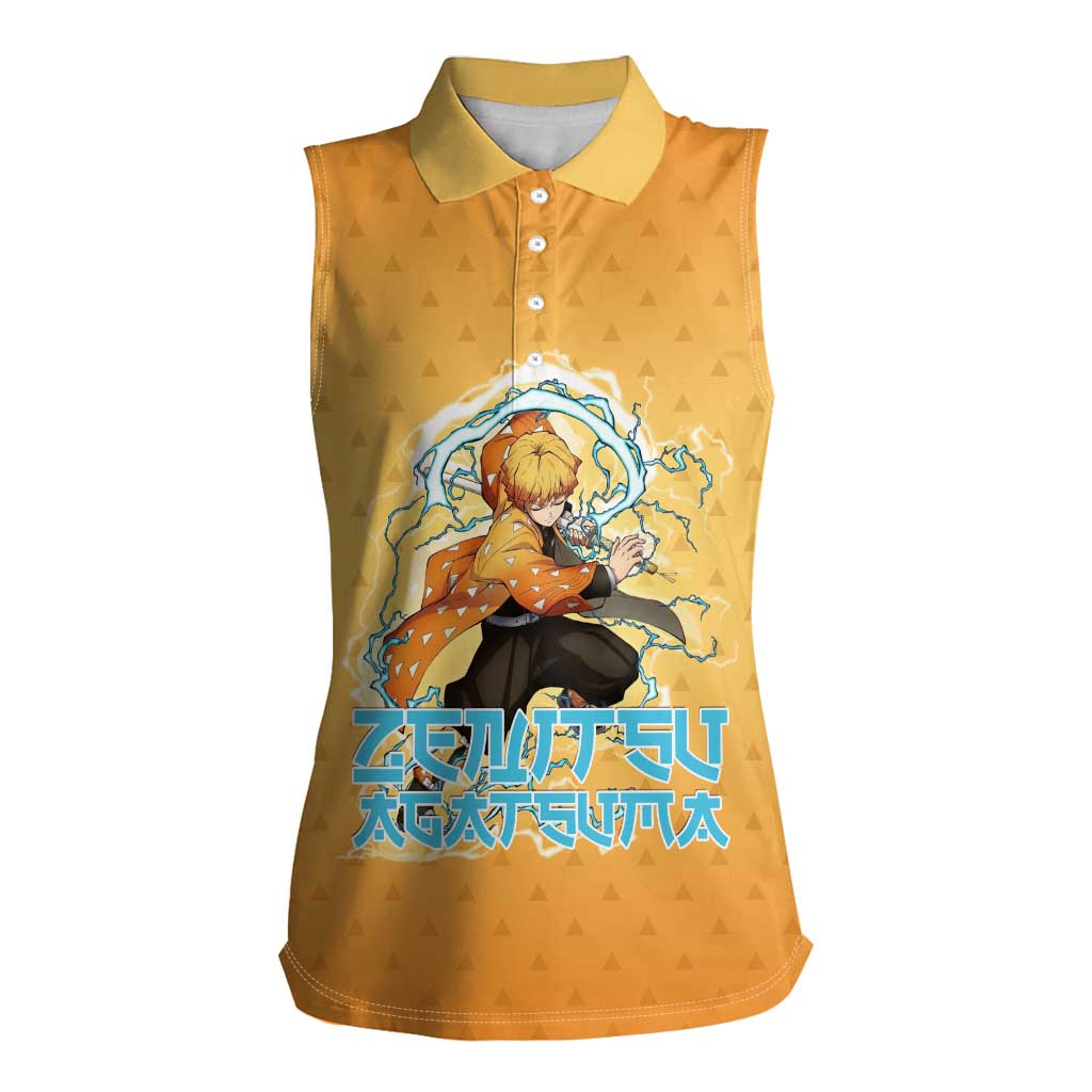 Zenitsu Agatsuma Demon Slayer Women Sleeveless Polo Shirt Thunder Spark Anime Tri-Pattern Style
