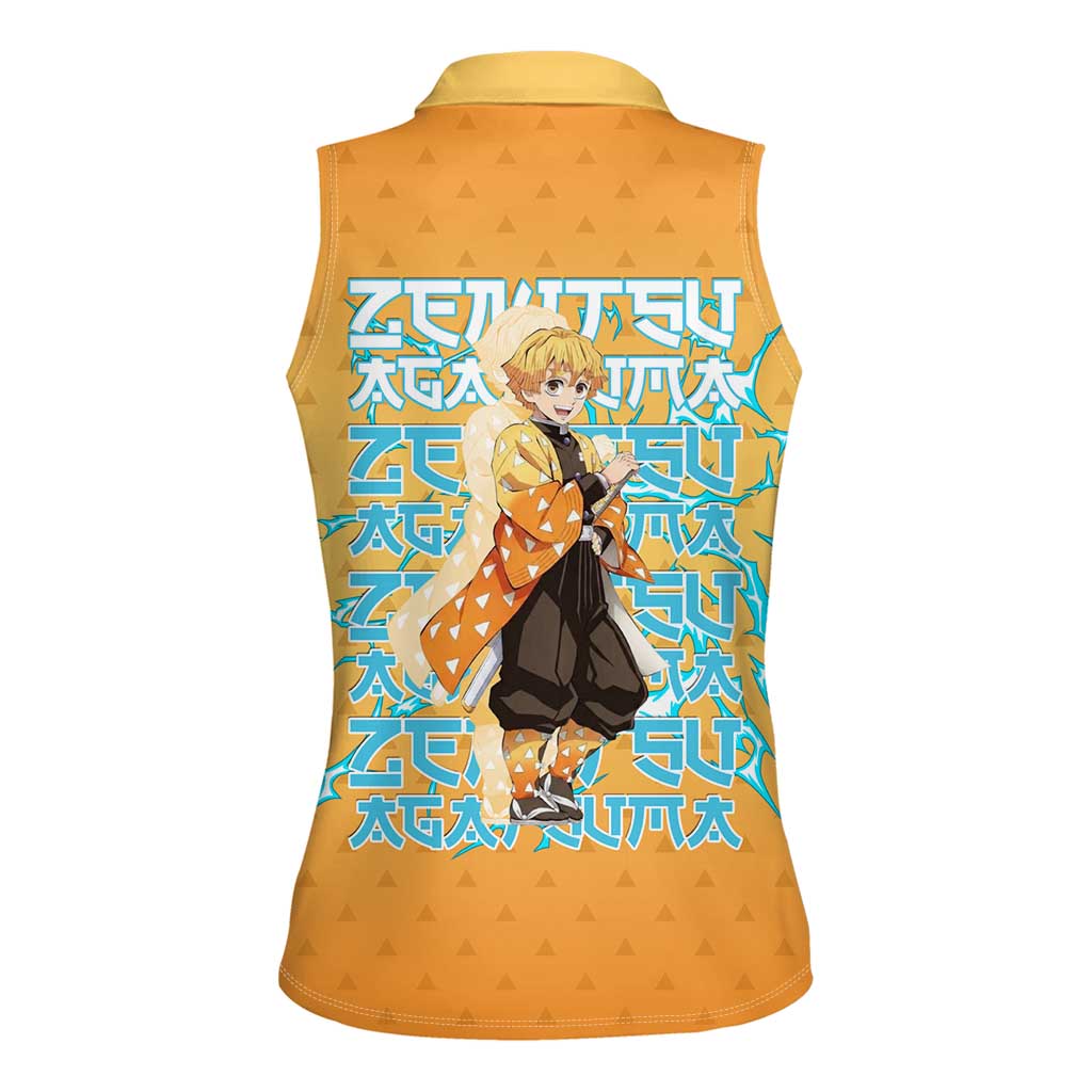 Zenitsu Agatsuma Demon Slayer Women Sleeveless Polo Shirt Thunder Spark Anime Tri-Pattern Style