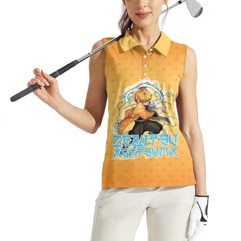 Zenitsu Agatsuma Demon Slayer Women Sleeveless Polo Shirt Thunder Spark Anime Tri-Pattern Style