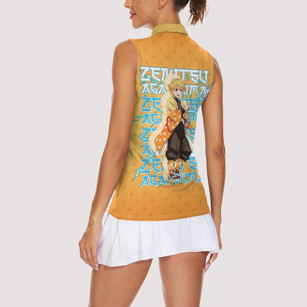 Zenitsu Agatsuma Demon Slayer Women Sleeveless Polo Shirt Thunder Spark Anime Tri-Pattern Style