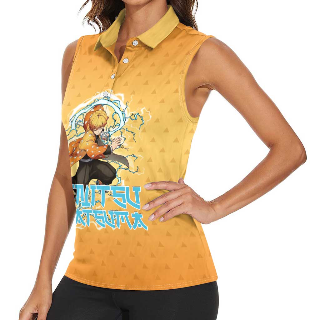 Zenitsu Agatsuma Demon Slayer Women Sleeveless Polo Shirt Thunder Spark Anime Tri-Pattern Style