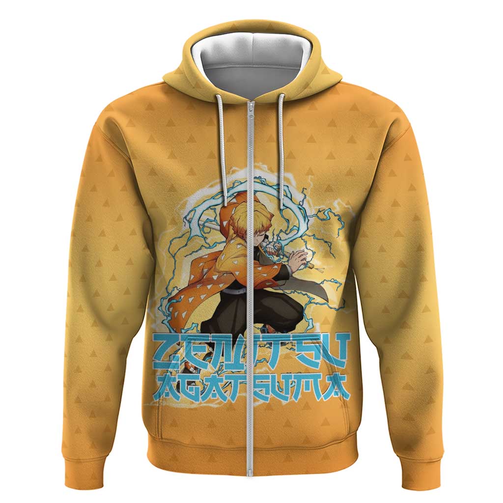Zenitsu Agatsuma Demon Slayer Zip Hoodie Thunder Spark Anime Tri-Pattern Style