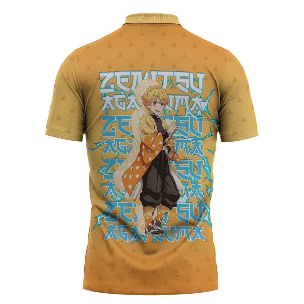 Zenitsu Agatsuma Demon Slayer Zipper Polo Shirt Thunder Spark Anime Tri-Pattern Style