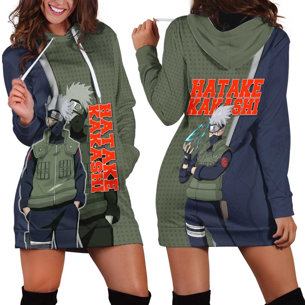 Hatake Kakashi Naruto Hoodie Dress Retro Manga Grid Pop Style