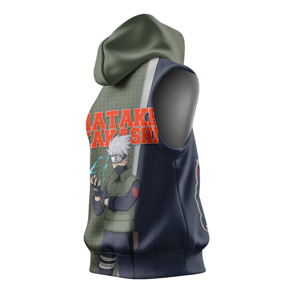 Hatake Kakashi Naruto Sleeveless Hoodie Retro Manga Grid Pop Style