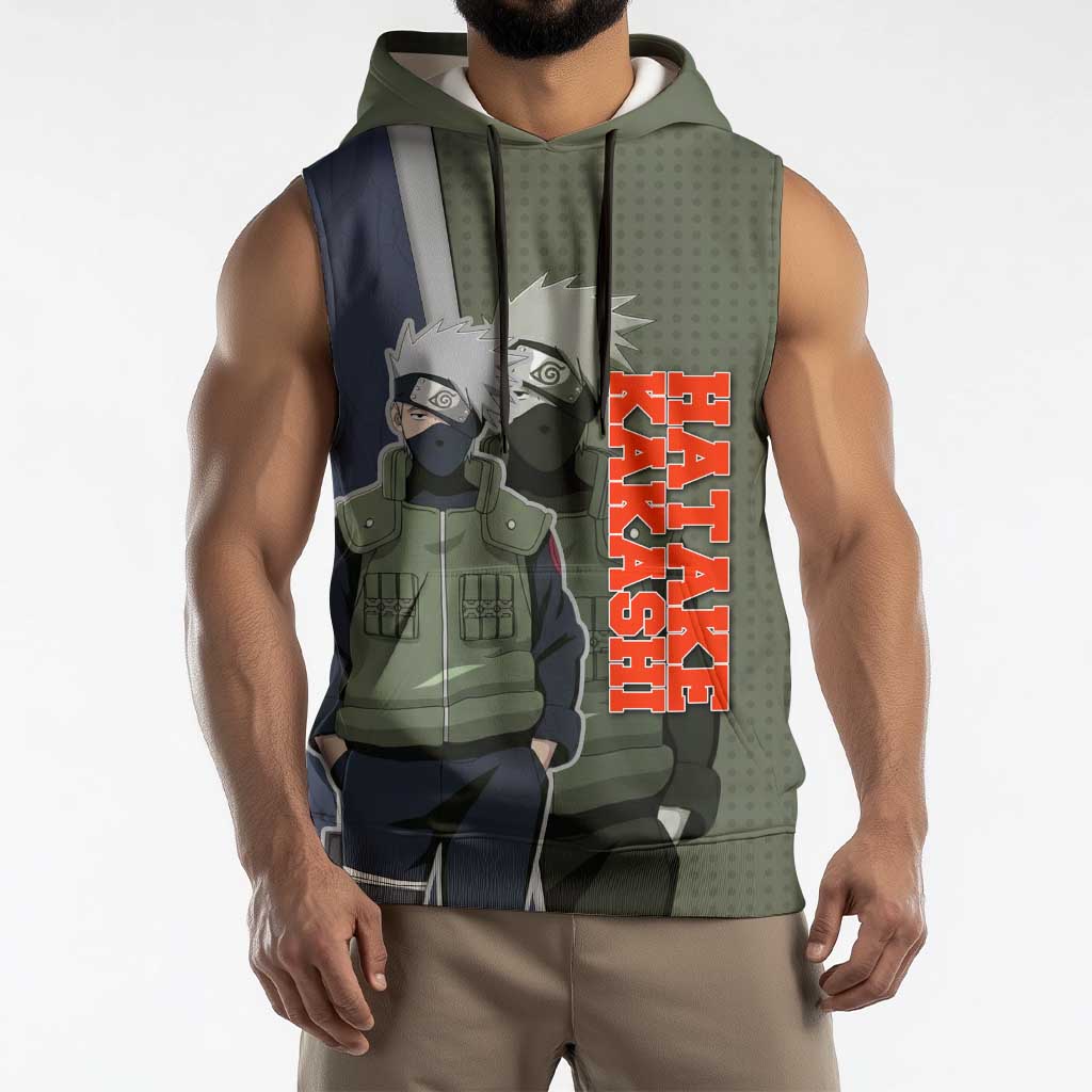 Hatake Kakashi Naruto Sleeveless Hoodie Retro Manga Grid Pop Style