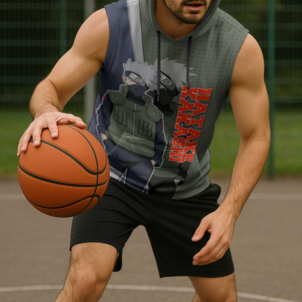 Hatake Kakashi Naruto Sleeveless Hoodie Retro Manga Grid Pop Style
