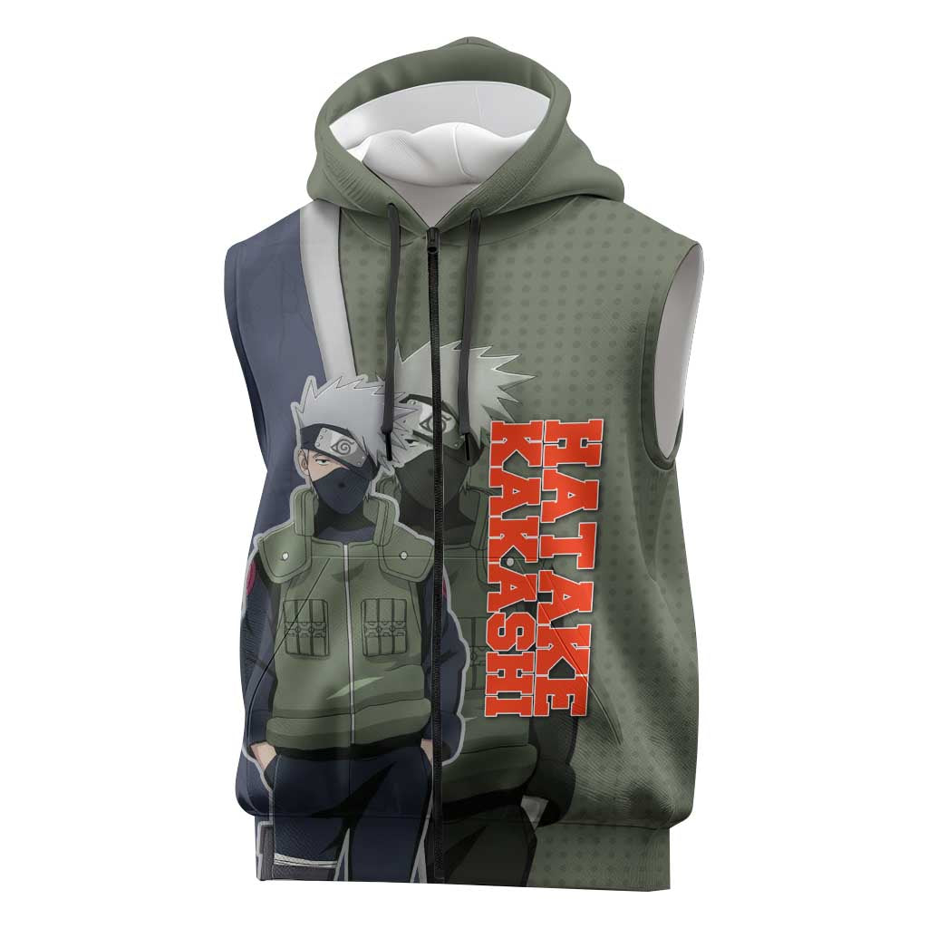 Hatake Kakashi Naruto Sleeveless Zip Hoodie Retro Manga Grid Pop Style