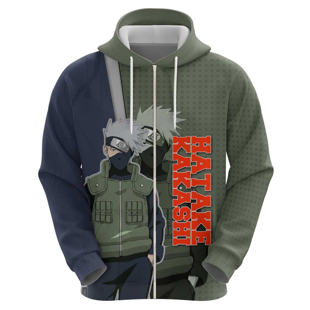 Hatake Kakashi Naruto Zip Hoodie Retro Manga Grid Pop Style