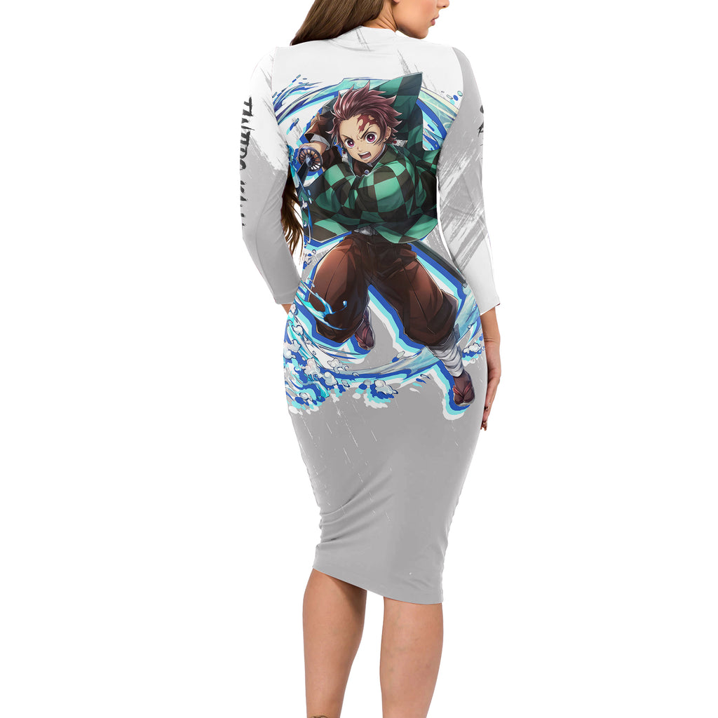 Tanjiro - Demon Slayer Long Sleeve Bodycon Dress