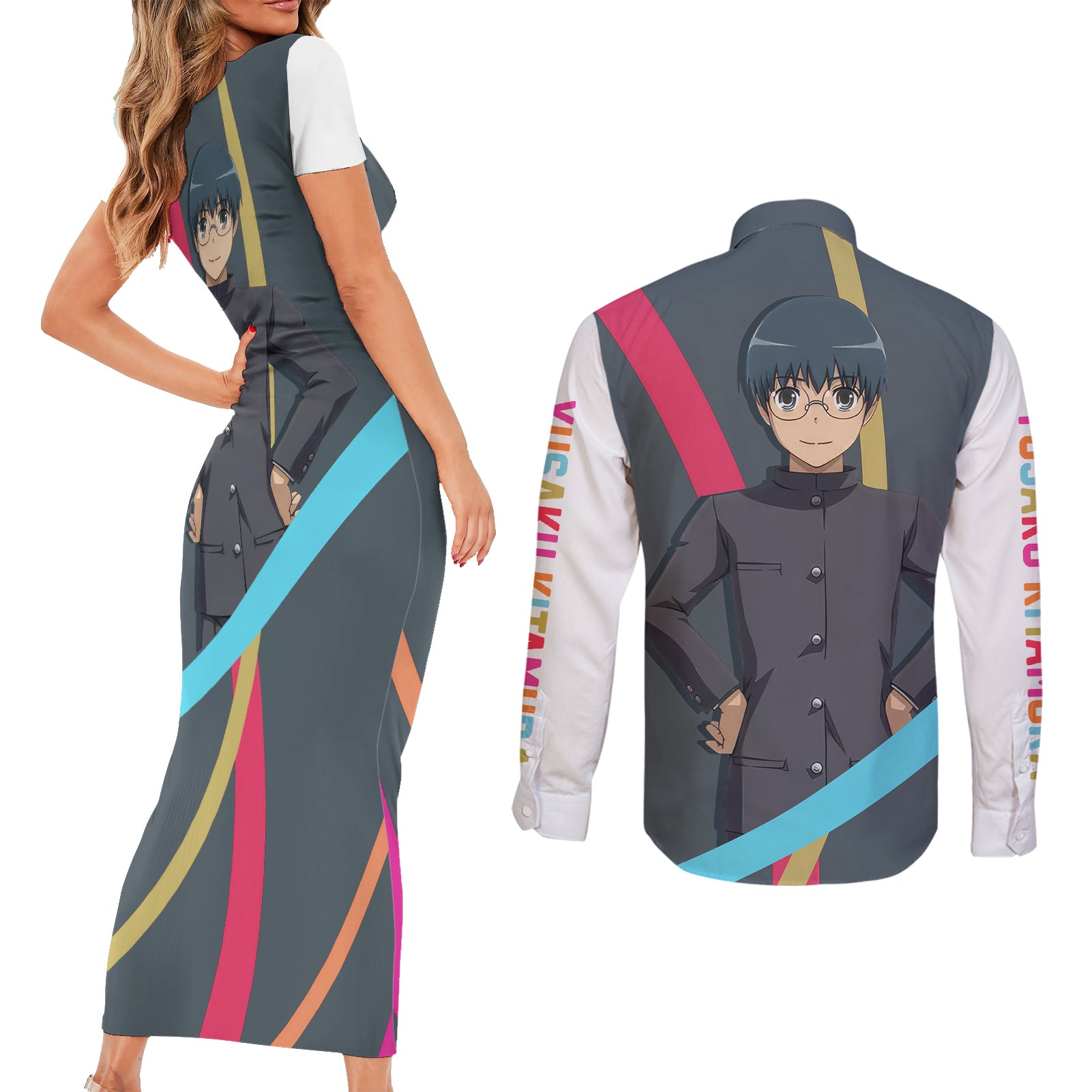 Yusaku Kitamura Couples Matching Short Sleeve Bodycon Dress and Long Sleeve Button Shirt Toradora